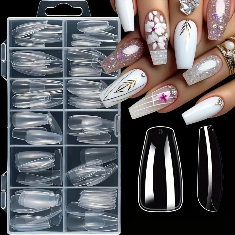 120 Pieces of Transparent Coffin/Almond/Fine High Heels/椭圆形/Square/Other Shape Style Boxed Nails, 12 Sizes Full Coverage Acrylic Pressure-Stick Nails, Suitable for Home DIY Manicure, Art and Manicure Salon Use or Gifts