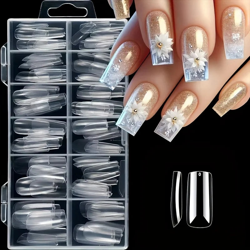 120 Pieces of Transparent Coffin/Almond/Fine High Heels/椭圆形/Square/Other Shape Style Boxed Nails, 12 Sizes Full Coverage Acrylic Pressure-Stick Nails, Suitable for Home DIY Manicure, Art and Manicure Salon Use or Gifts