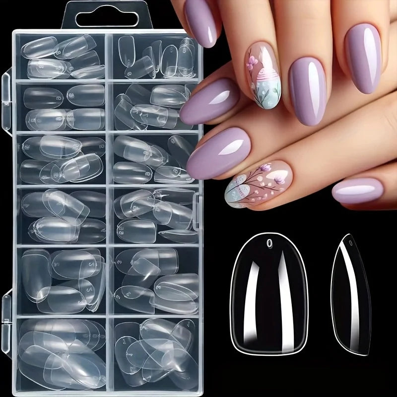 120 Pieces of Transparent Coffin/Almond/Fine High Heels/椭圆形/Square/Other Shape Style Boxed Nails, 12 Sizes Full Coverage Acrylic Pressure-Stick Nails, Suitable for Home DIY Manicure, Art and Manicure Salon Use or Gifts