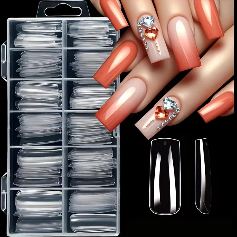 120 Pieces of Transparent Coffin/Almond/Fine High Heels/椭圆形/Square/Other Shape Style Boxed Nails, 12 Sizes Full Coverage Acrylic Pressure-Stick Nails, Suitable for Home DIY Manicure, Art and Manicure Salon Use or Gifts