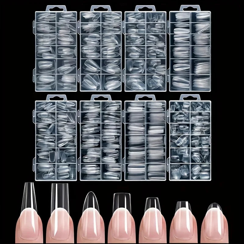 120 Pieces of Transparent Coffin/Almond/Fine High Heels/椭圆形/Square/Other Shape Style Boxed Nails, 12 Sizes Full Coverage Acrylic Pressure-Stick Nails, Suitable for Home DIY Manicure, Art and Manicure Salon Use or Gifts